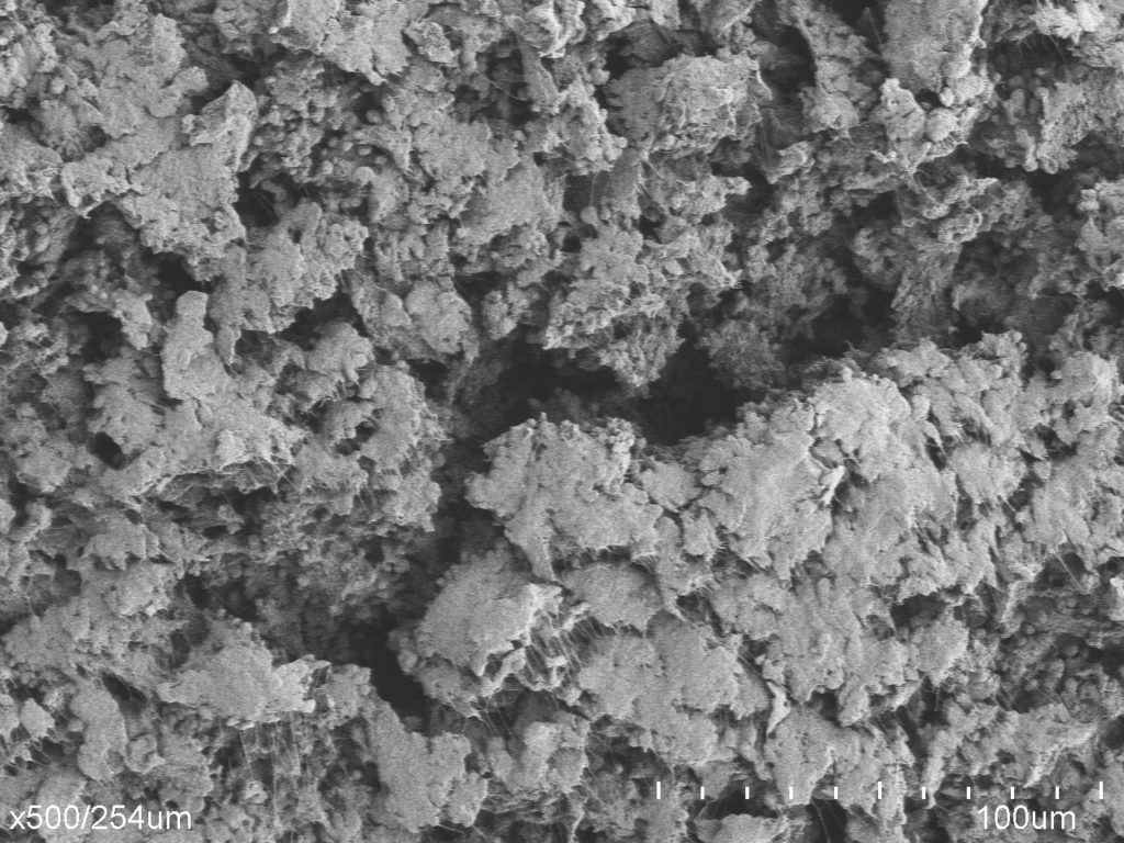 This is a scanning electron microscope image of sintered PTFE.